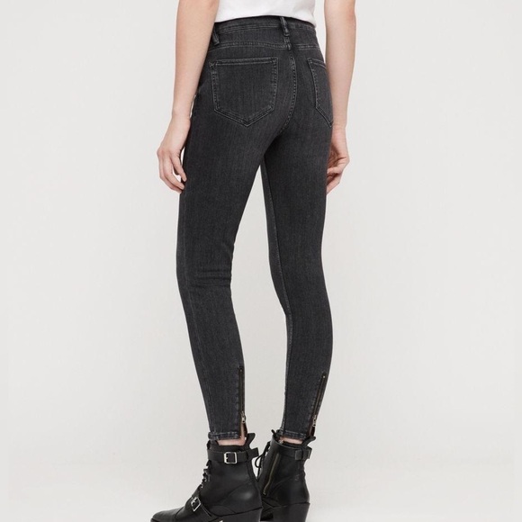 All Saints Grace skinny jeans dark gray black wash ankle zipper on back size 29 - Picture 1 of 10